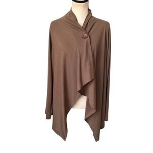 Bobeau Brown Wrap Cardigan Sweater Asymmetric Lagenlook Minimalist One Button Lg